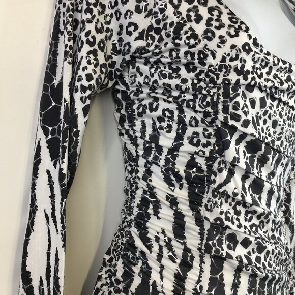 NWT Arden B Long Sleeve Pleated Cheetah Black and White Dress Size S - Picture 7 of 16